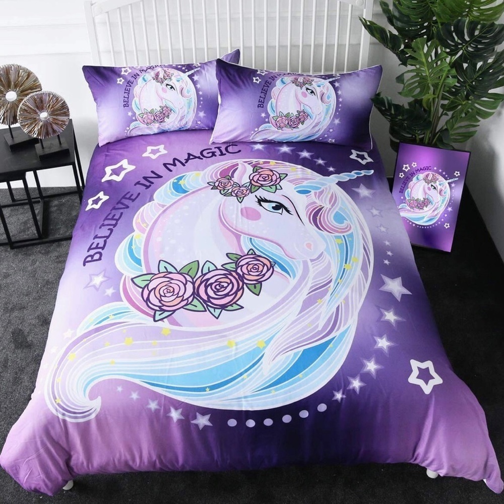 Unicorn  3D Purple Aqua Unicorn Duvet Cover